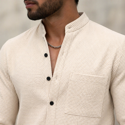 AnyWear™ – Comfortable Waffle-Knit Shirt and Pants Set with Mandarin Collar