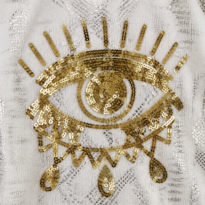 LumaDaze™ – Shimmering Metallic Pant Set with Sequin Evil Eye Top