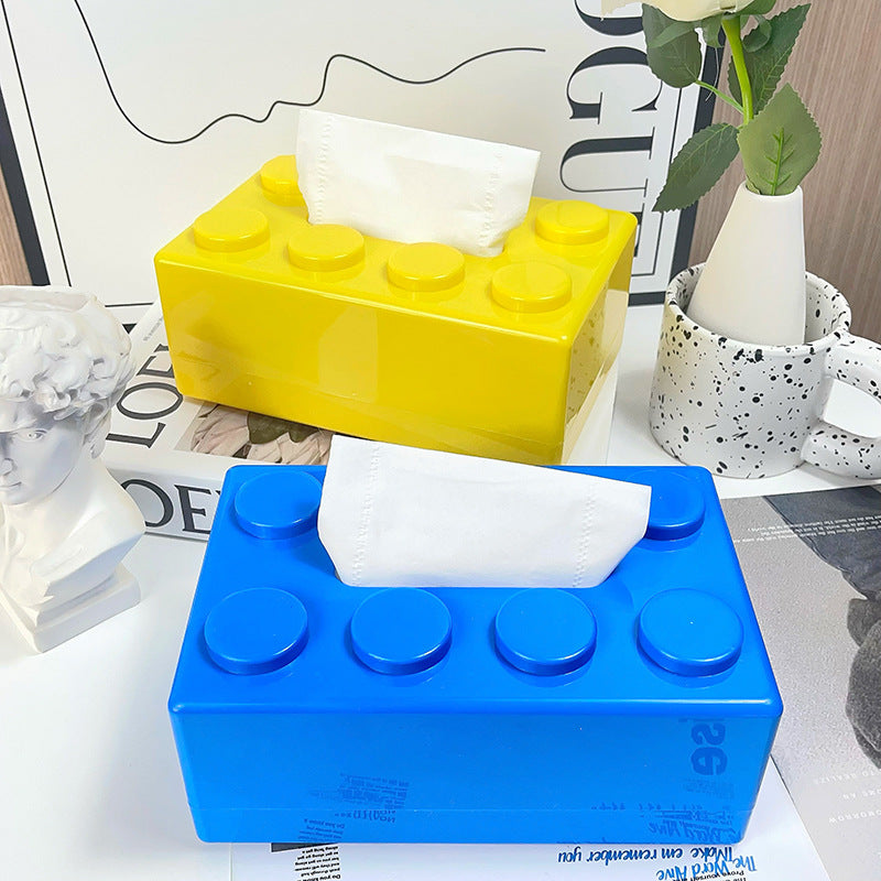 Innovative Wall-Mounted Tissue Box Holder Featuring Building Blocks