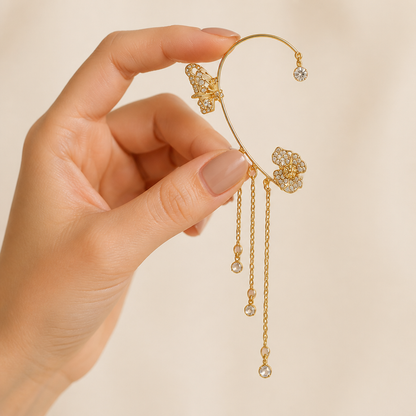 Luméline™ – Glittering Butterfly Ear Cuffs with Crystal Tassel Chains