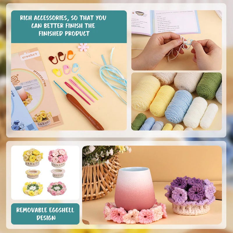 BloomAura™ Crochet Coaster Kit — Craft Radiant, Soulful Floral Art That Warms Your Home and Heart
