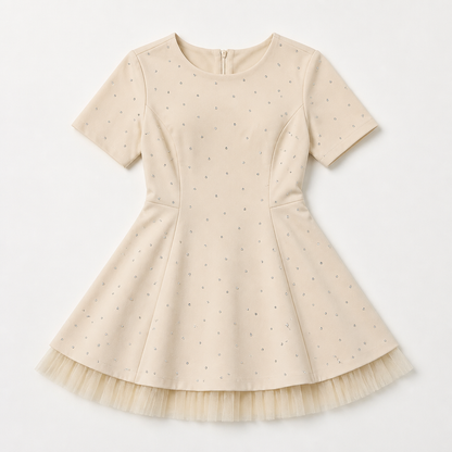 VeroLux™ – Mini Dress with Rhinestone Accents and Tiered Tulle Hem