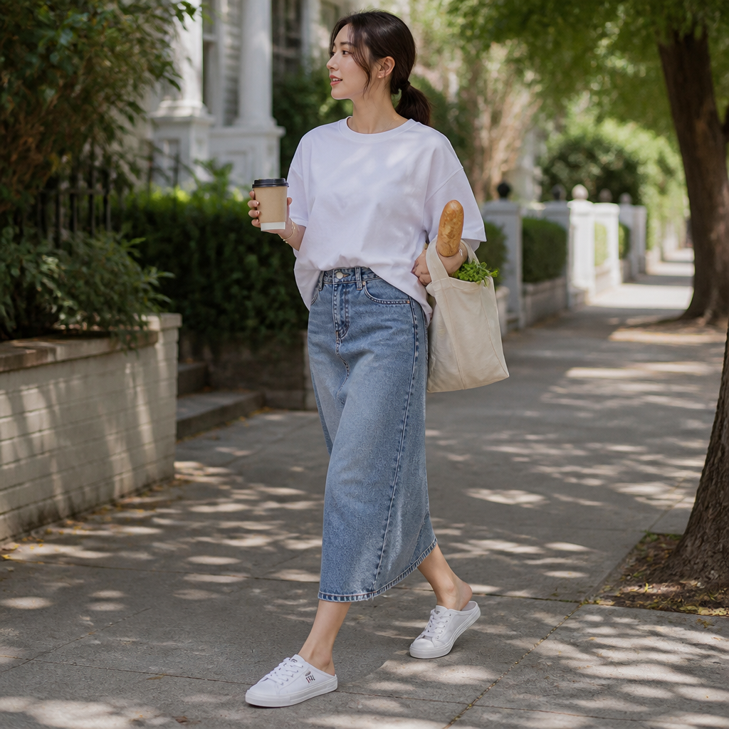 StridePulse™ – Casual Denim Mules with Frayed Edge Sneakers