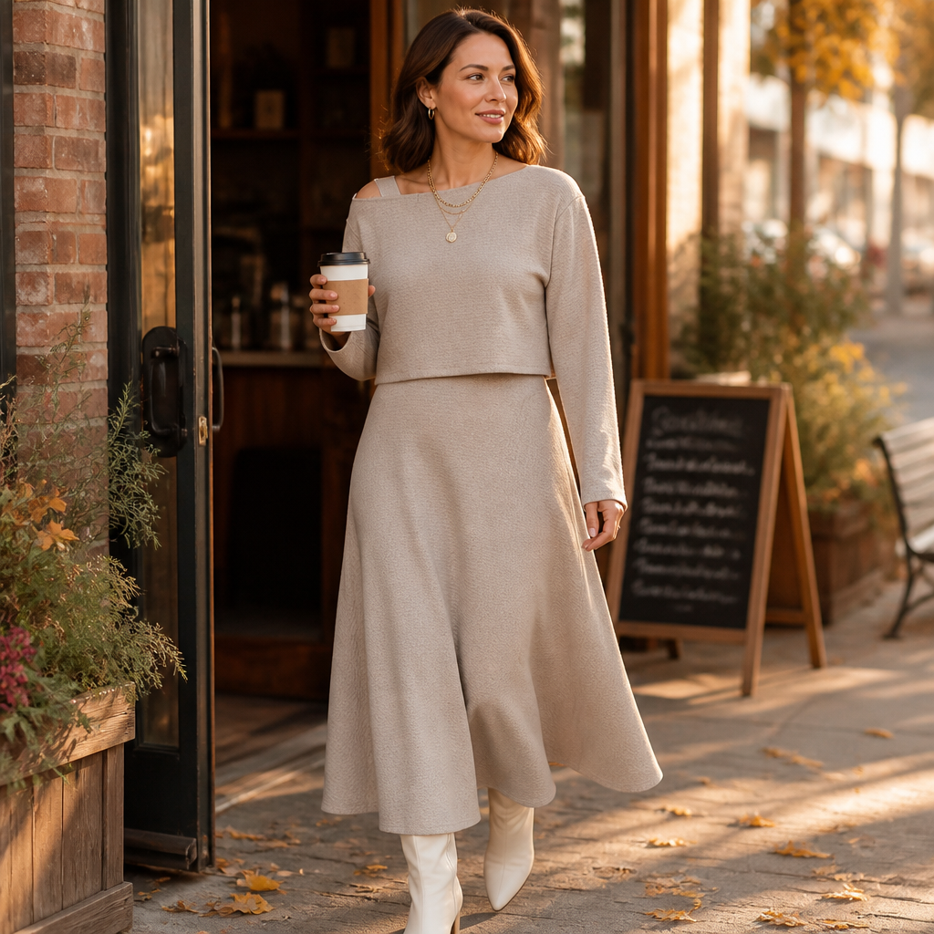 VeloraMist™ – Soft Knit Two-Piece Ensemble with Layered Cropped Top