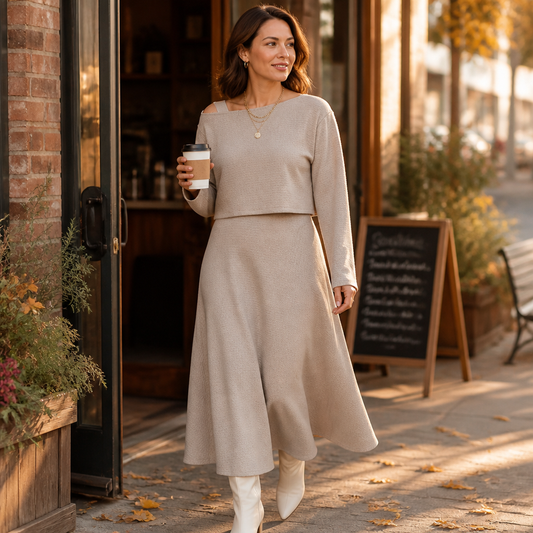 VeloraMist™ – Soft Knit Two-Piece Ensemble with Layered Cropped Top