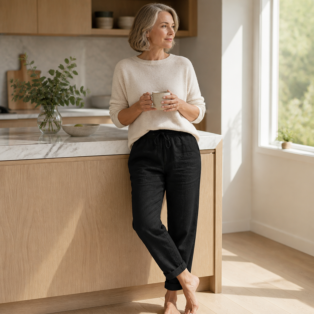 LuxeraSilk™ – Comfortable Cotton-Linen Drawstring Pants with Stretch Waist