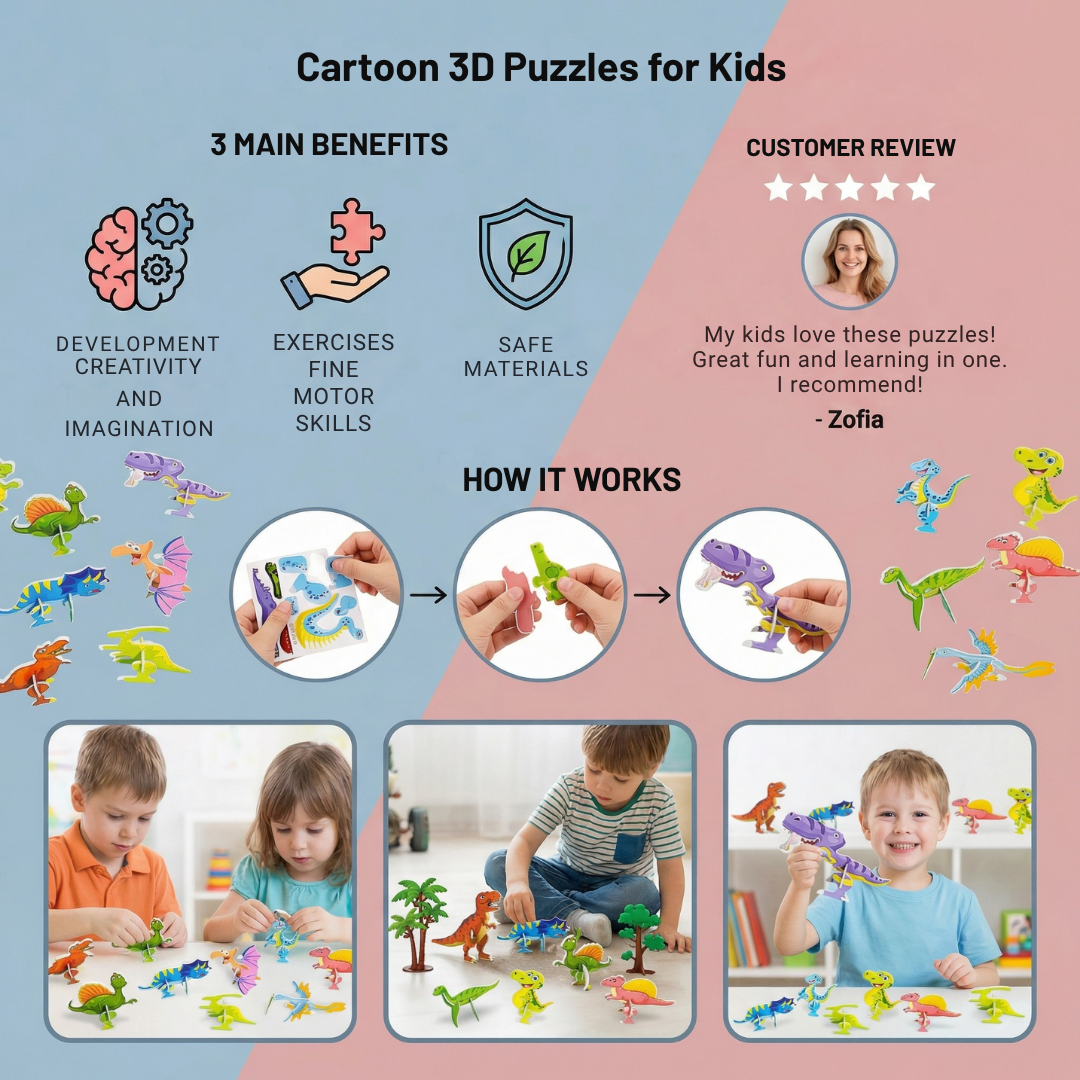 VividMorph™ 3D Cartoon Puzzle Set — Ignite Your Child’s Imagination and Build Confidence with Every Snap