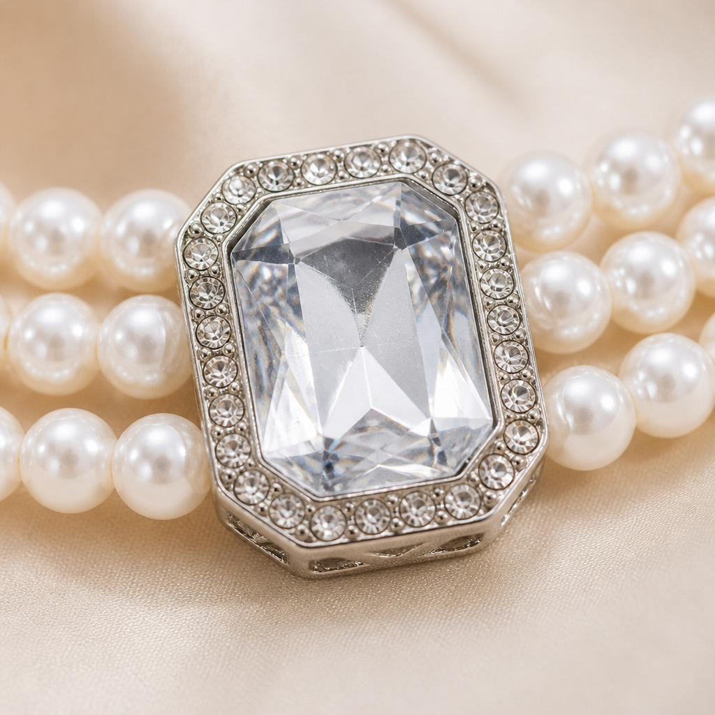 LumaVera™ – Classic Three-Strand Pearl Choker Featuring Crystal Centerpiece