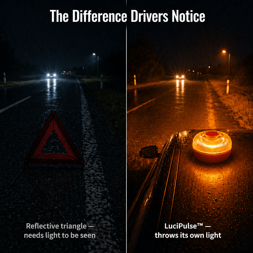 LuciPulse™ — Attach to Your Roof & Illuminate the Roadside Instantly