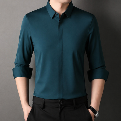 Vantori™ – Wrinkle-Free Slim-Fit Dress Shirt with 4-Way Stretch