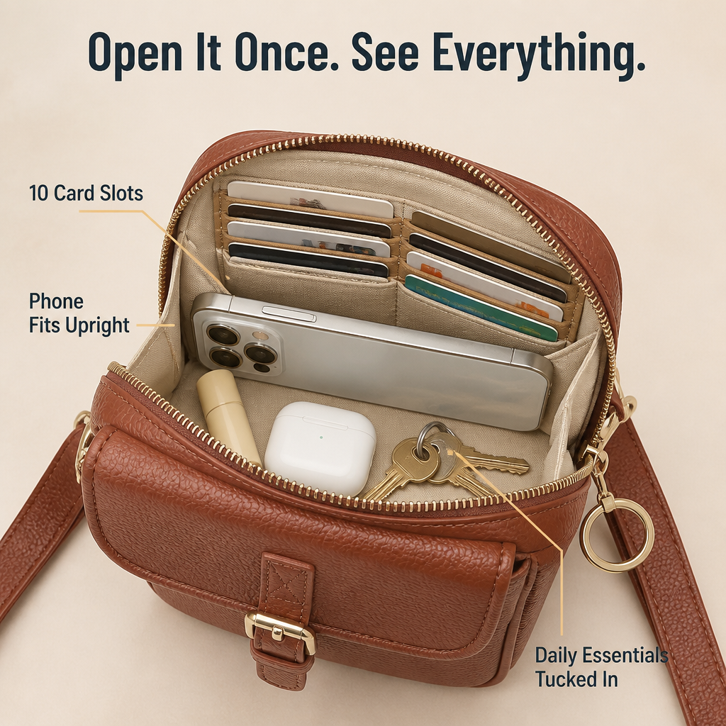 VeroCraft™ — Store Phone, Cards & Everyday Essentials in One Sleek Crossbody