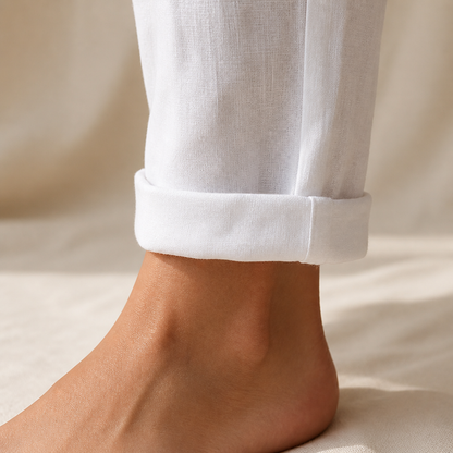 LuxeraSilk™ – Comfortable Cotton-Linen Drawstring Pants with Stretch Waist