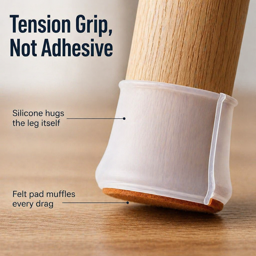 GlideGuard™ — Embrace Each Chair Leg, Mute Every Creak, Protect Every Floor