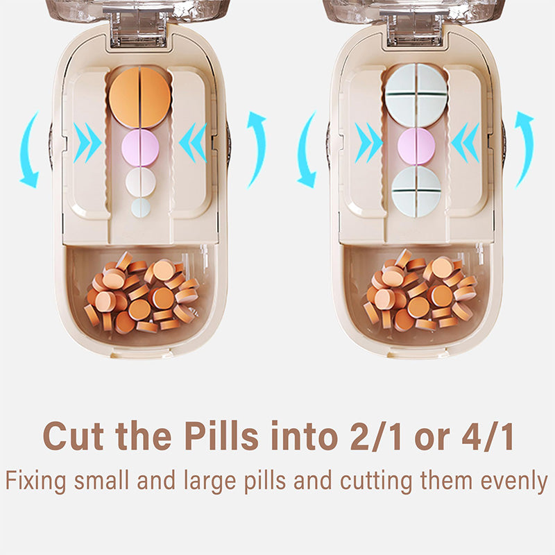 Portable pill organizer with cutter