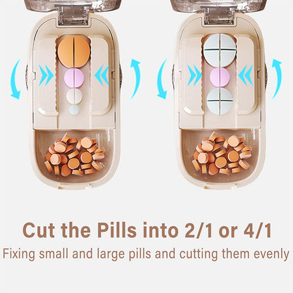 Portable pill organizer with cutter