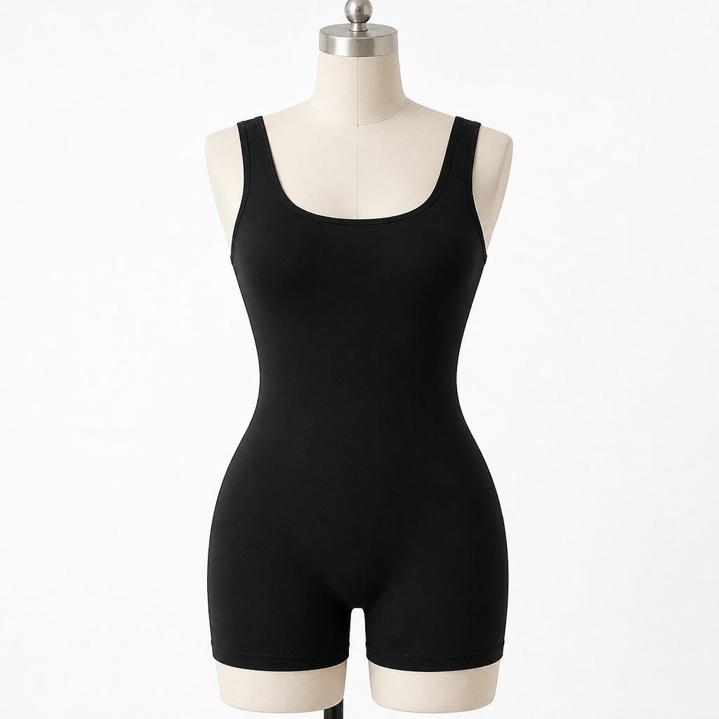 SculptAura™ – Smooth Square-Neck Contouring Bodysuit with Mid-Thigh Length