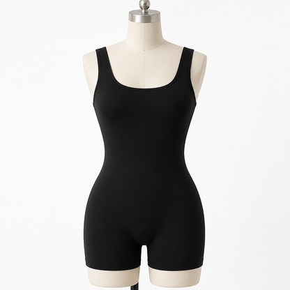 SculptAura™ – Smooth Square-Neck Contouring Bodysuit with Mid-Thigh Length