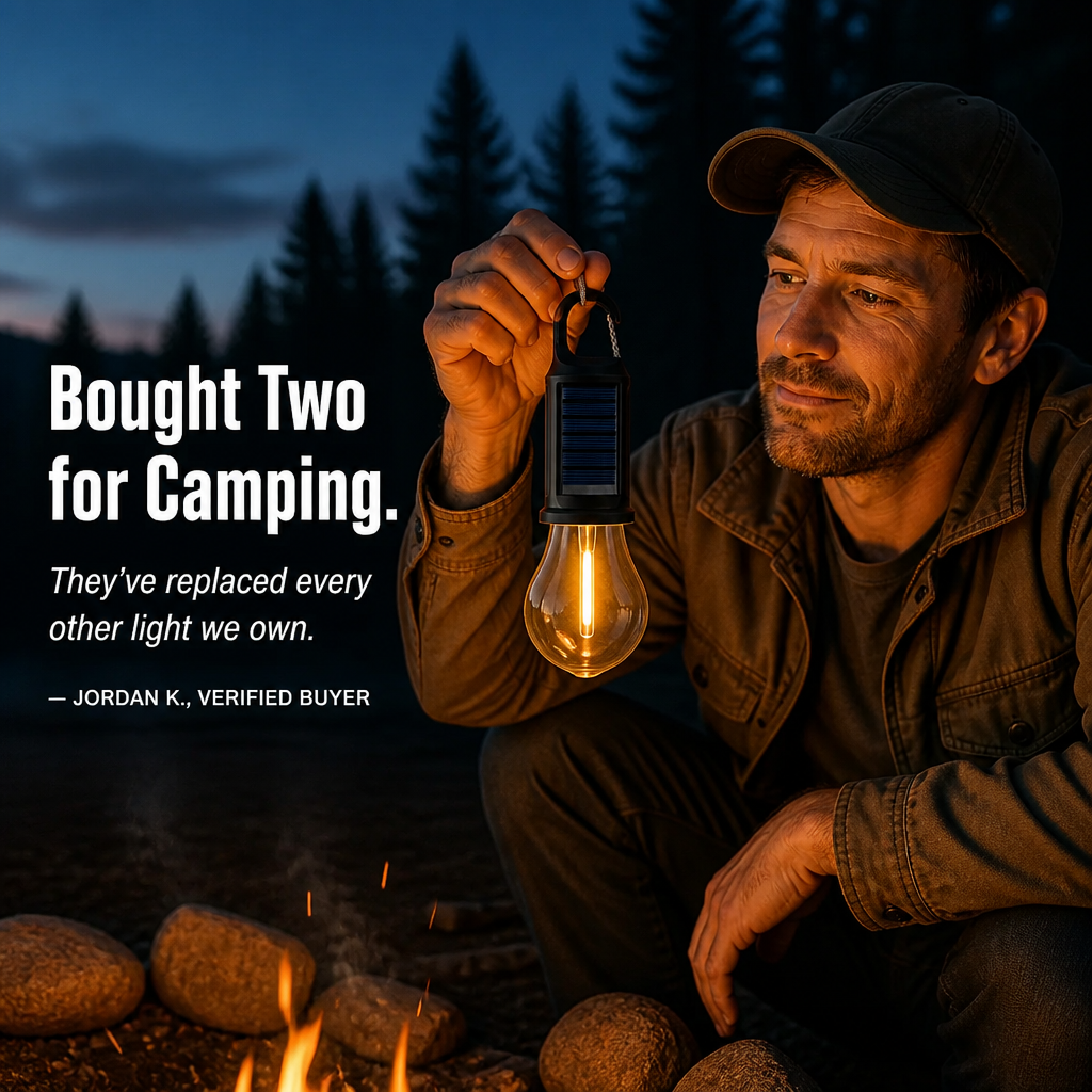 LumaVibe™ — Solar Clip-On Bulb Illuminates Entire Tent Overnight, Battery-Free