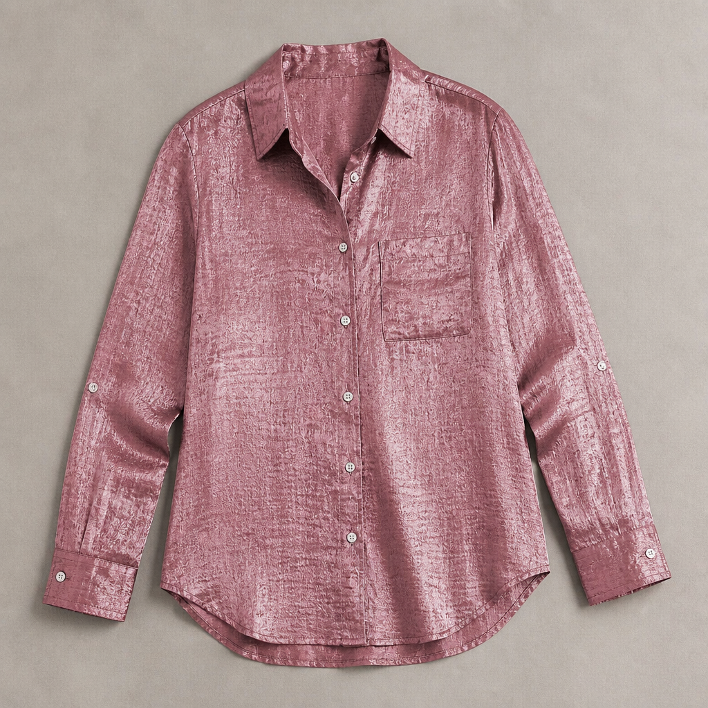 SilkenShade™ – Shiny Metallic Button-Down Shirt with Lapel Collar