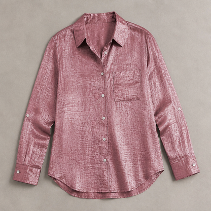 SilkenShade™ – Shiny Metallic Button-Down Shirt with Lapel Collar