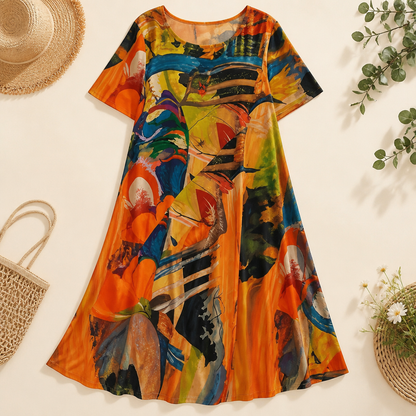 ZephyraWave™ – Breezy Bohemian Abstract Pattern Summer Dress