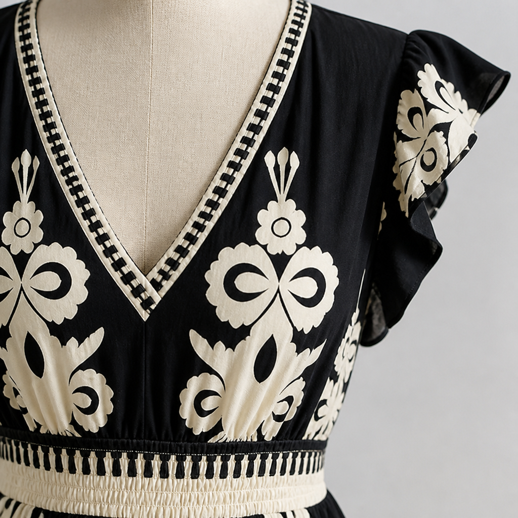 LuminaSway™ – Retro Baroque Pattern V-Neck Maxi Dress