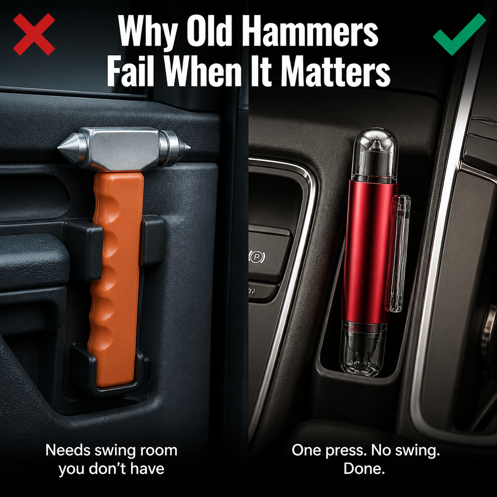 VeroGuard™ — One Press to Break Glass and Slice Through Your Seatbelt