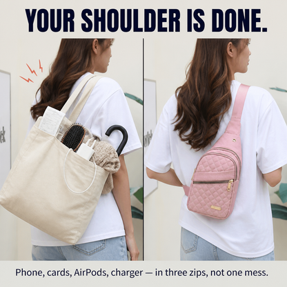 VertaCarry™ — Skip the Tote and Hold Your Day in Three Zip Pockets