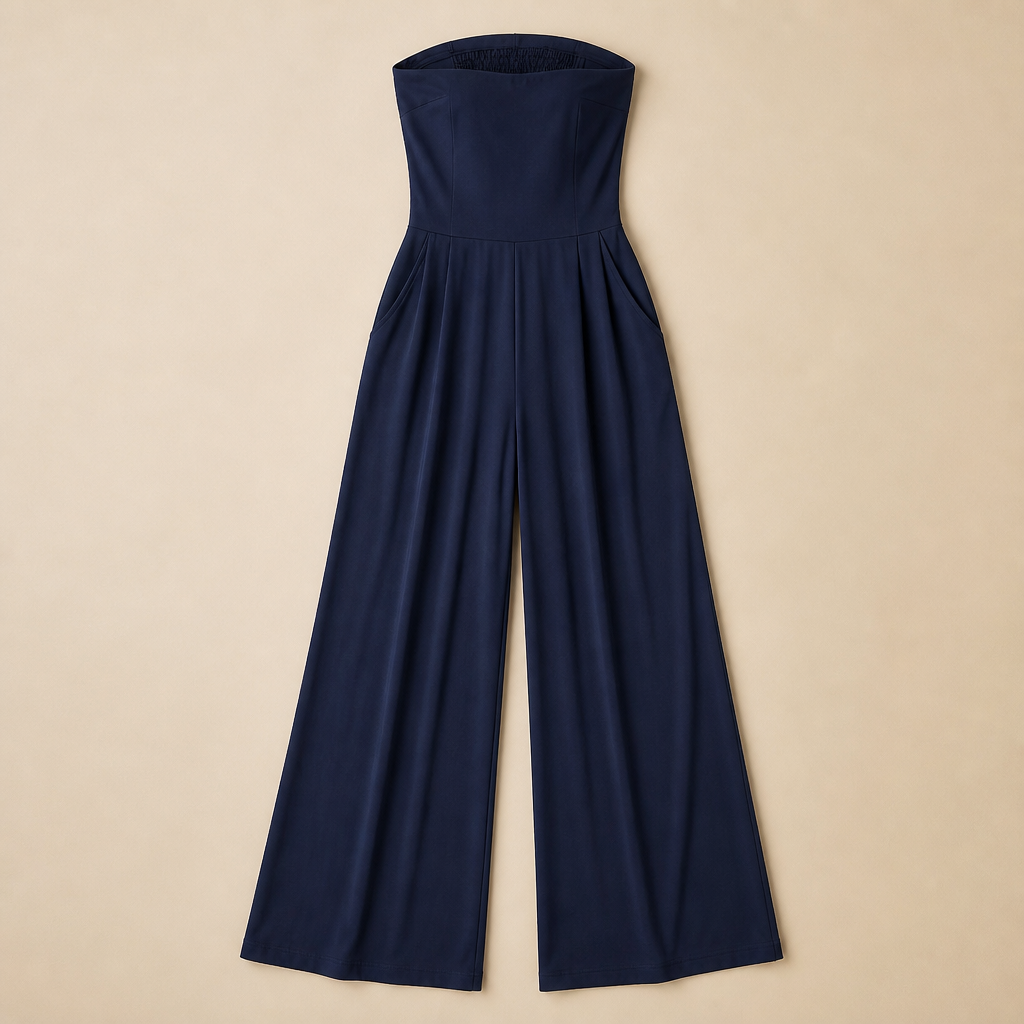 Solenne™ – Stylish Strapless Wide-Leg Jumpsuit with Smocked Back