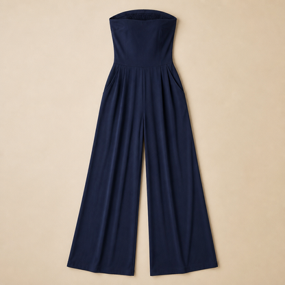Solenne™ – Stylish Strapless Wide-Leg Jumpsuit with Smocked Back