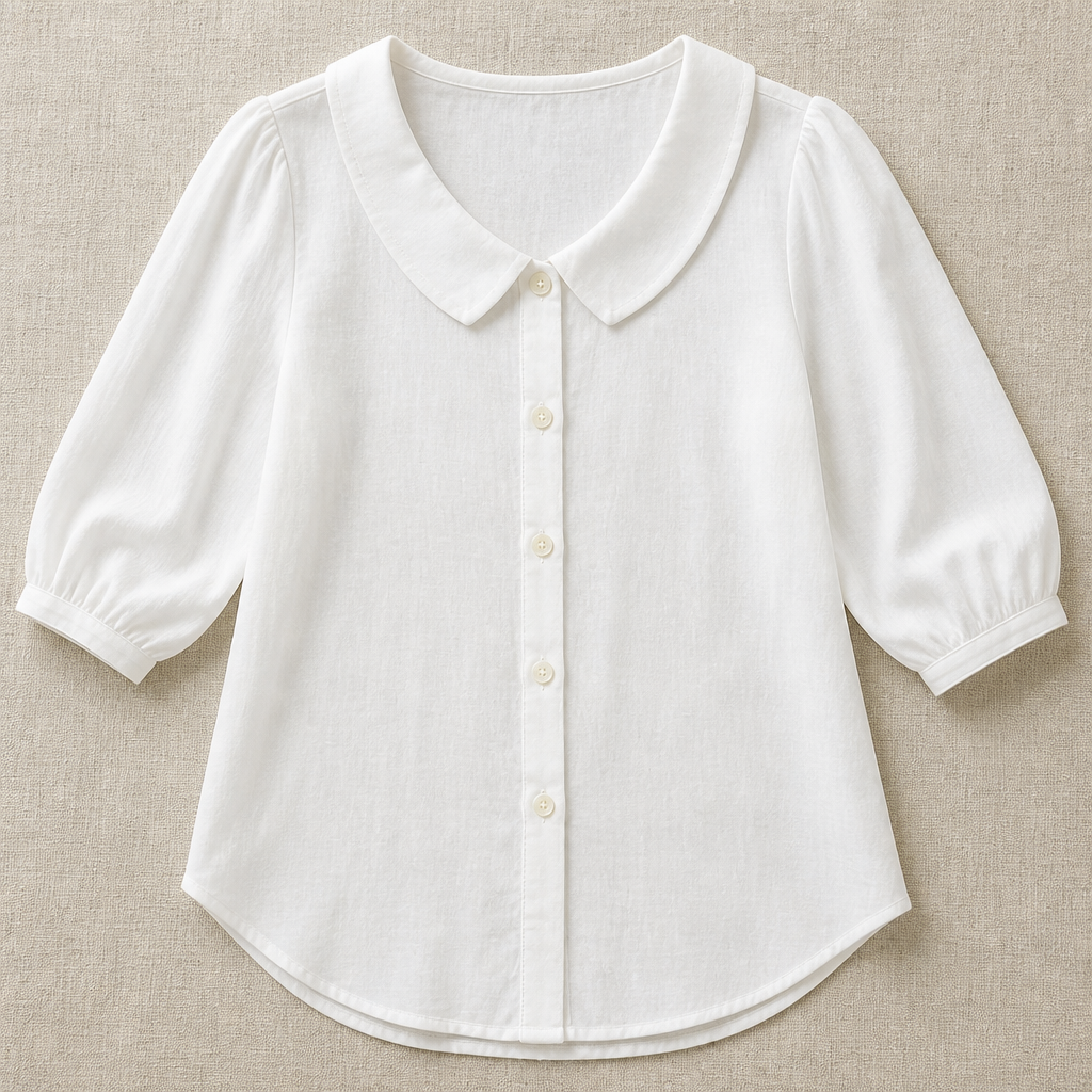 LuminaLuxe™ – Gentle Peter Pan Collar Half-Sleeve Top