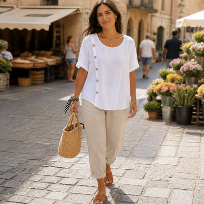 LumeaLuxe™ – Casual Cotton Top with Side-Button Accent