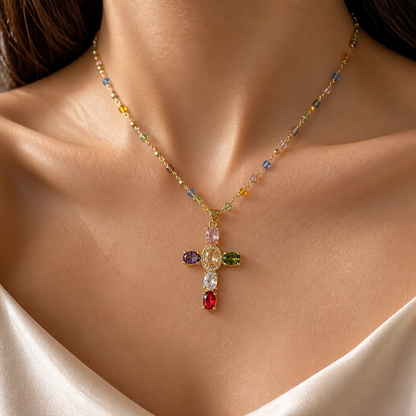 DazzleDrop™ – Crystal Cross Pendant Necklace in Multicolor