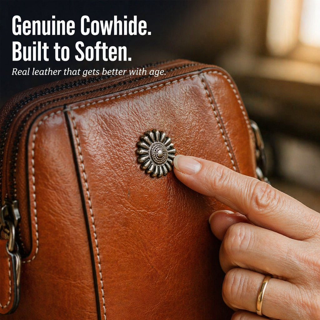 VividAura™ — Soft-Leather Crossbody for Phone, Cards & Lipstick All-in-One