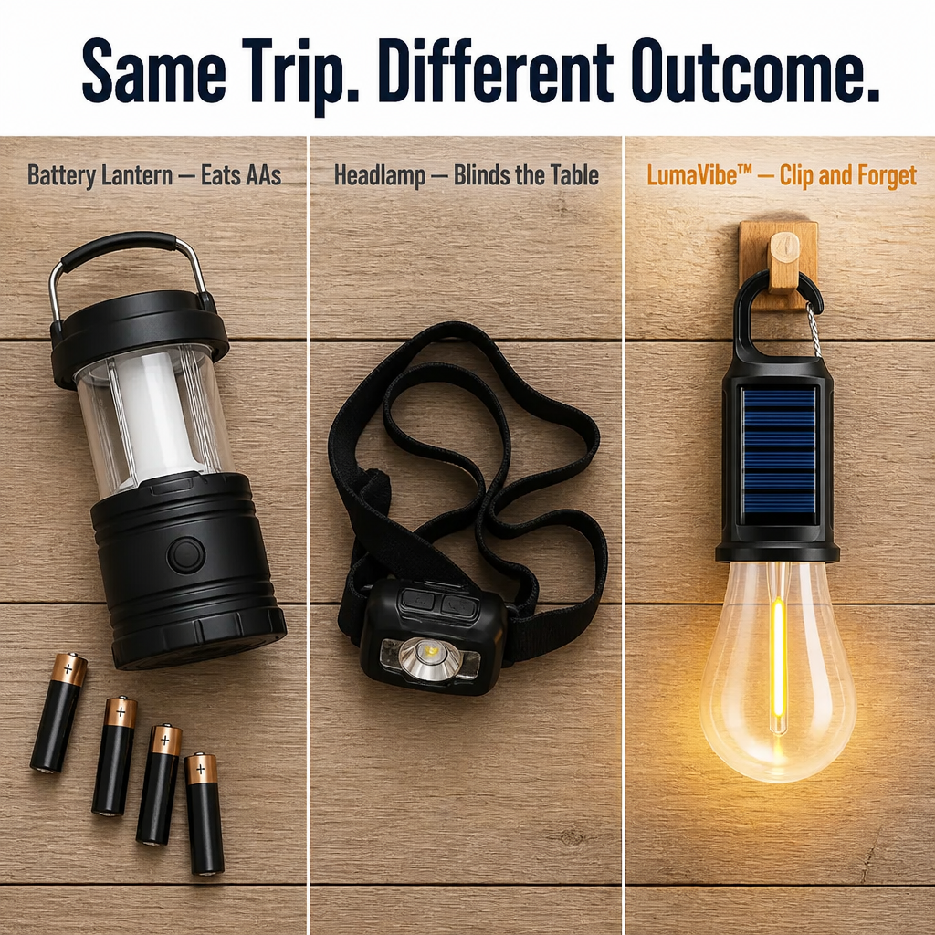LumaVibe™ — Solar Clip-On Bulb Illuminates Entire Tent Overnight, Battery-Free