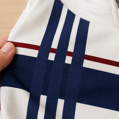 VibeFlex™ – Contemporary Striped Mock-Neck Quarter-Zip Two-Piece Set
