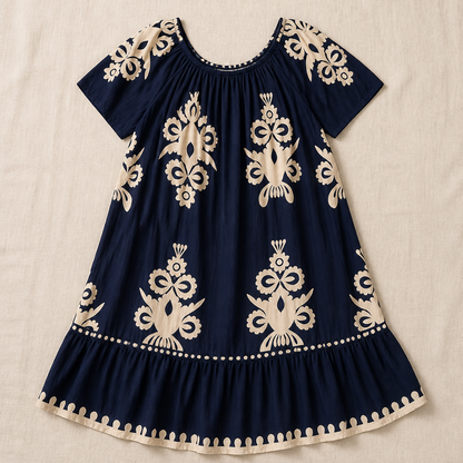 FlexiFit™ – Breezy Boho Patterned Midi Dress with Layered Hem