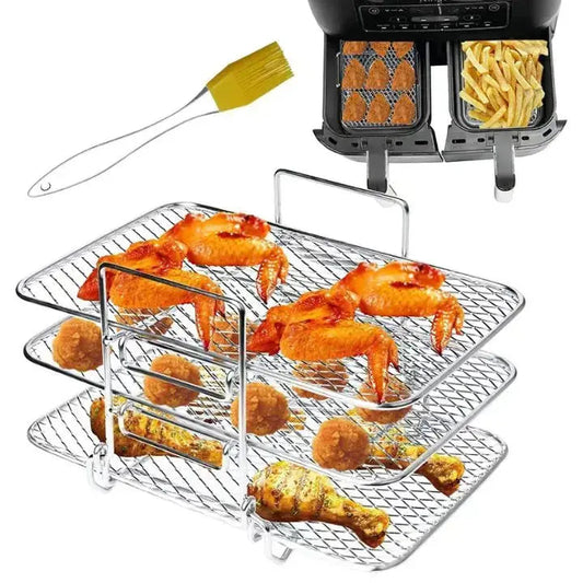 3-Tier Stainless Steel Rack for Air Fryers Offering Versatile Cooking Options