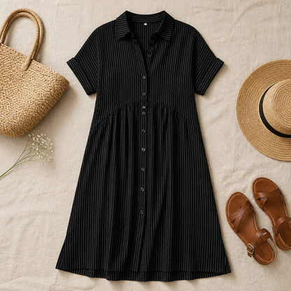LunaVerve™ – Airy Striped Midi Shirt Dress with Button Front