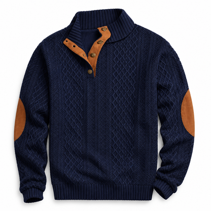 AtlasForge™ – Jacquard Textured Stand-Collar Sweater Featuring Elbow Patches