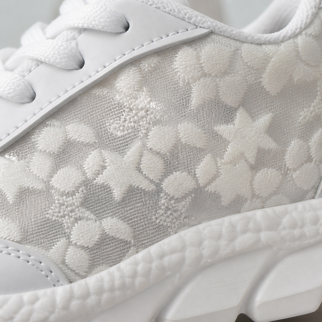 LunaStride™ – White Floral Lace Mesh Platform Sneakers