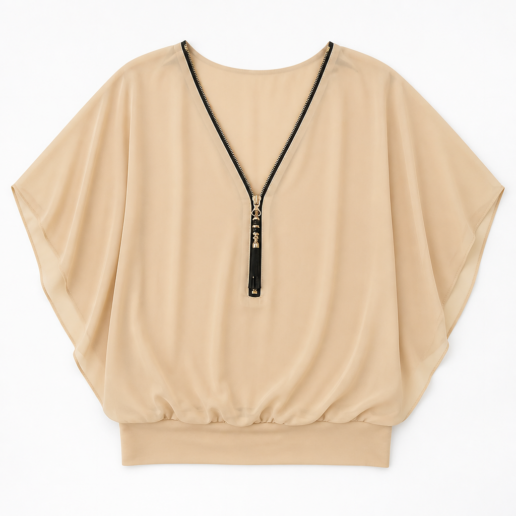 LuminaFlex™ – Breezy Chiffon V-Neck Top with Zip Accent