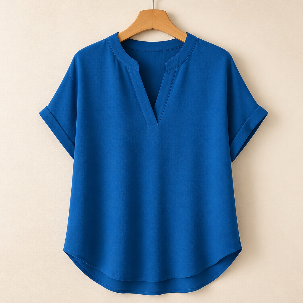 Silkora™ – Easy V-Neck Blouse with Rounded Hem