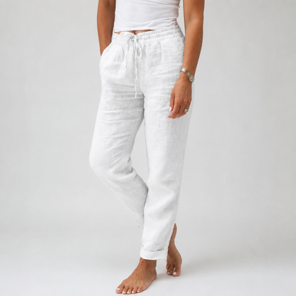 LuxeraSilk™ – Comfortable Cotton-Linen Drawstring Pants with Stretch Waist