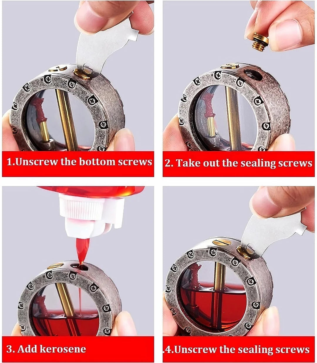 1+1 FREE | Antique Kerosene Lighter | Refillable Metal Housing with Vintage Design and Viewing Window