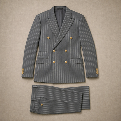 Voltura™ – Double-Breasted Pinstripe Suit with Peaked Lapels