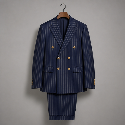 Voltura™ – Double-Breasted Pinstripe Suit with Peaked Lapels