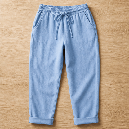BellaSilk™ – Comfortable Cotton-Linen Tapered Pants with Adjustable Drawstring Waist