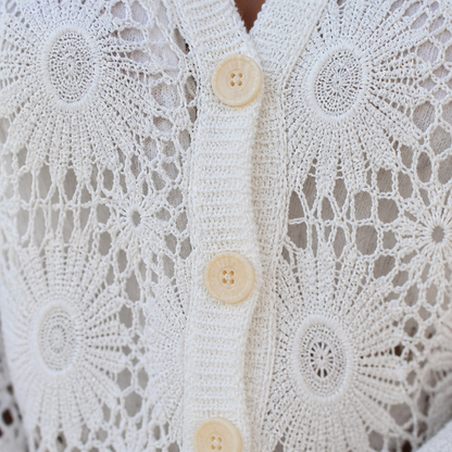 DeloraLace™ – Romantic Crochet Lace Top with Buttons and Scalloped Hem