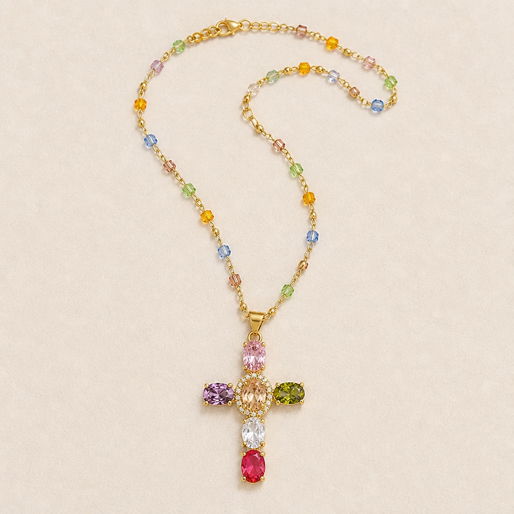 DazzleDrop™ – Crystal Cross Pendant Necklace in Multicolor